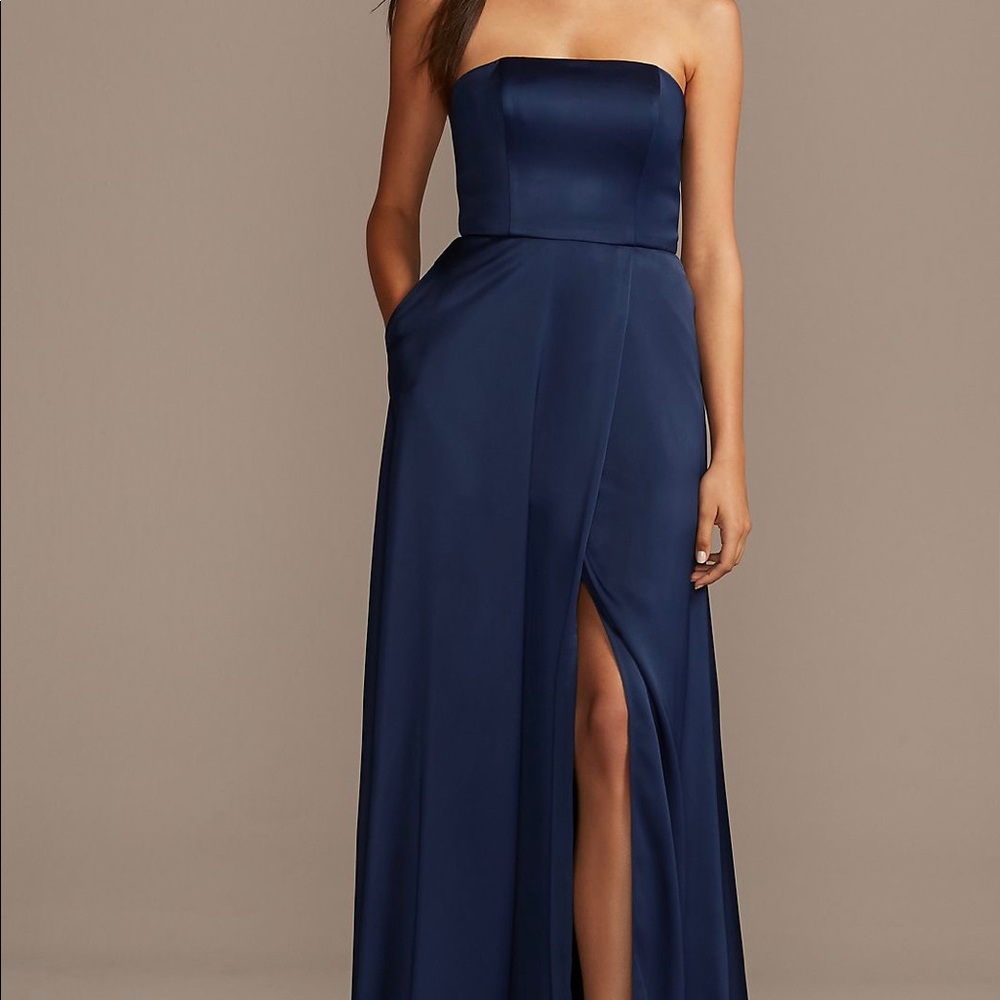David’s Bridal Crepe-Back Satin Strapless Bridesmaid Dress